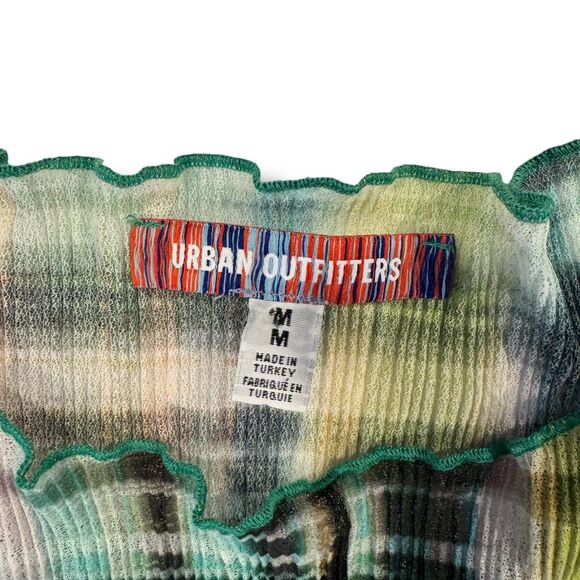Urban Outfitters Margot Crop Top Wm‎ M Lettuce Edge Colorful Sheer Stretchy LSlv - Picture 7 of 11